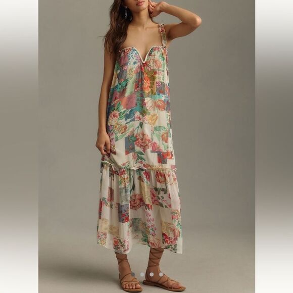 By Anthropologie Chiffon Shift Midi Dress